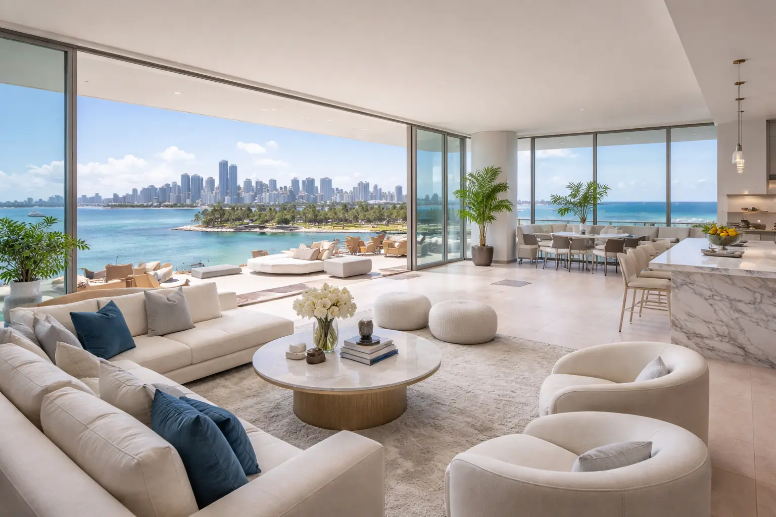 Luxury waterfront estate in South Florida at blue hour with private yacht docked on a canal — waterfront homes for sale Miami